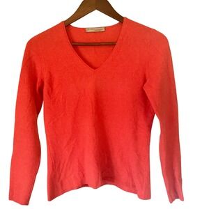 KinRoss Women 100% Cashmere Preppy Academia Sweater S Orange Red Quiet Luxury